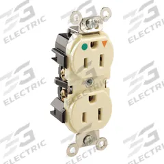 LEVITON Receptacle: Hospital Grade Fed. Spec., Duplex, 5-15R, Ivory, 125V AC, 15 A, 2 Pole / 3 Wire (MPN 8200-IGI)