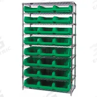 QUANTUM STORAGE SYSTEMS Bin Shelving: 42 in x 18 in x 74 in, 1 Sided, 18 Bins, Open, Red, 7 Shelves (MPN WR7-532RD). Key specifications — Includes Bins: Yes; Bin Material: Polypropylene; Frame Color: Silver; Bin HxWxD: (18) 12-1/4 in x 12-3/8 in x 19-3/4 in; Frame Material: Steel; Bin Color: Red; Bin Style: Hang and Stack; Brand: QUANTUM STORAGE SYSTEMS.