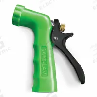 SANI-LAV Spray Nozzle: 3/4 in Connection Size, FGHT, Plastic/Zinc, 5 1/2 in Overall Lg, Green (MPN N2GX). Key specifications — Nozzle Color: Green; Material: Plastic; Nozzle Shutoff Type: Handle Controls; Brand: SANI-LAV.