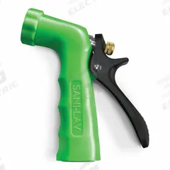 SANI-LAV Spray Nozzle: 3/4 in Connection Size, FGHT, Plastic/Zinc, 5 1/2 in Overall Lg, Green (MPN N2GX). Key specifications — Nozzle Color: Green; Material: Plastic; Nozzle Shutoff Type: Handle Controls; Brand: SANI-LAV.