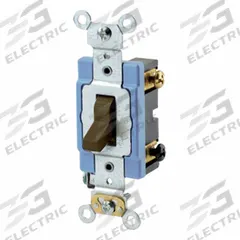 LEVITON Wall Switch: Toggle Switch, 3-Way, Maintained, Brown, 120V AC, 15 A (MPN 1203-2). Key specifications — Illuminated: No.
