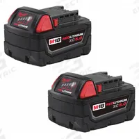 MILWAUKEE Battery: M18™, 5 Ah, 2 Batteries Included, 18V DC, 2 PK (MPN 48-11-1852). Key specifications — attr1278107: Not Oil-Resistant.