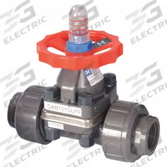 HAYWARD Diaphragm Valve: 2 in, PVC, 2-Way, NPT x Socket, 150 psi Max Pressure (CWP), FPM (MPN DAB1020UFF). Key specifications — Diaphragm Material: FPM; Special Features: Position Indicator; Brand: HAYWARD.