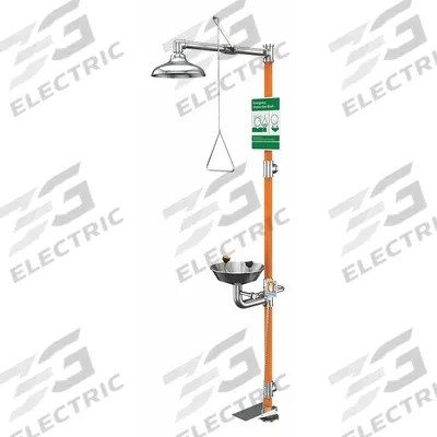 GUARDIAN EQUIPMENT Shower with Eyewash: Floor Mnt, Uncovered, Stainless Steel Bowl - Floor-Mount Showers with Eyewash