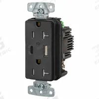 USB Receptacle: Duplex, 5-20R, 2 USB Ports, USB Type A/C, Black, 125V AC, 20 A (MPN USB20ACPDBK). Key specifications — Brand: HUBBELL.