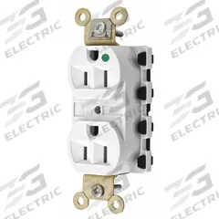 HUBBELL Receptacle: Hospital Grade Fed. Spec., Duplex, 5-15R, White, 125V AC, 15 A, 2 Pole / 3 Wire (MPN SNAP8200WA)