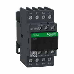 SCHNEIDER IEC Magnetic Contactor: Non-Reversing, 4 Poles, 4NO Contacts, 40 A, 120V AC Coil (MPN LC1DT40G7). Key specifications — Brand: SCHNEIDER; Integrated Surge Suppression: No.