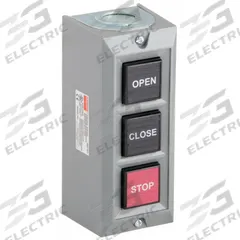DAYTON Control Station: (3) Push Buttons, 0 Pilot Lights, 2NO/3NC, Open/Close/Stop, (3) Momentary (MPN 20C797). Key specifications — attr1022946: Open/Close/Stop; attr1022956: Red; attr211290: DAYTON; attr1042017: Indoor Use Only; attr1089900: (3) Push Buttons.