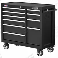 CRAFTSMAN Rolling Tool Cabinet: Black / Black Drawer, 41 in W x 18 in D x 37 1/2 in H, 10 Drawers (MPN CMST98270BK). Key specifications — Brand: CRAFTSMAN.