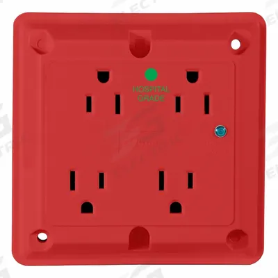 LEVITON Quadruplex Receptacle: Hospital Grade, Quad, 5-15R, Red, GFCI, 125V AC - General Purpose Receptacles