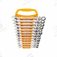 GEARWRENCH Ratcheting Wrench Set: Alloy Steel, Chrome, 12 Tools, 8 mm to 19 mm Range of Head Sizes (MPN 9901D). Key specifications — attr309581: Chrome; attr309580: Alloy Steel; attr309571: No; attr309583: No; attr309587: Yes; attr324931: GEARWRENCH; attr309569: 8 mm to 19 mm; attr309572: Storage Rack.