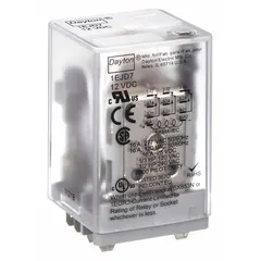 DAYTON General Purpose Relay: Socket Mounted, 10 A Current Rating, 12V DC, 3PDT, 11 Pins/Terminals (MPN 1EJD7). Key specifications — Brand: DAYTON; Base Type: Square; Mounting Style: Plug-In; Manufacturer Part Number: 1EJD7; Series: C Series.