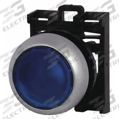 EATON Flush Push Button: Blue, 22 mm Mounting Size, Non-Metallic, Maintained (MPN M22-DRL-B). Key specifications — Brand: EATON; Action: Maintained; Series: M22; Push Button Material Type: Non-Metallic.