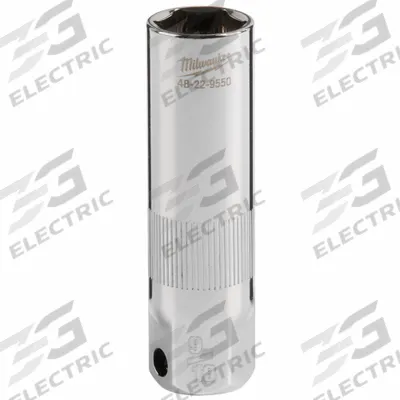 MILWAUKEE Spark Plug Socket: 3/8 in Drive Size, 9/16 in Socket Size, 6-Point, Deep - SAE Spark Plug Sockets
