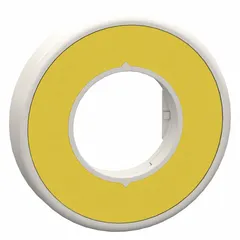 Legend Ring: 22 mm Panel Mounting Size, Round, 2 3/8 in Overall Dia, For Series XB4/XB5 (MPN ZBY9W2B101). Key specifications — Brand: SCHNEIDER; Manufacturer Part Number: ZBY9W2B101; Compatible with Series: XB5; Background Color: Yellow; Keyway Type: Tab; Legend Color: Yellow; Material: Plastic; Product Type: Legend Ring.