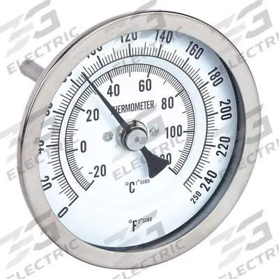 APPROVED VENDOR Dial Thermometer: 0°F to 250°F /-20°C to 120°C, 2.5 in Stem Lg - Back-Mount Fixed-Angle Thread-Mount Dial Thermometers