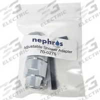 NEPHROS Swivel Fitting: Metal, 1/2 in Dia (MPN 70-0275). Key specifications — Material: Metal; Brand: NEPHROS; Includes: Swivel Shower Adapter Kit; Compatible Product Type: S100 Sink Spout Filters.