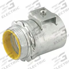 Saddle Connector: Steel, 2 in Trade Size, Insulated (MPN 3308DB). Key specifications — Connection Type: Saddle; Connection Orientation: Straight; Material: Steel; Insulated: Yes; For Use With: Flexible Metal Conduit; Connector Style: Straight; Standards: UL Listed; Brand: RACO.
