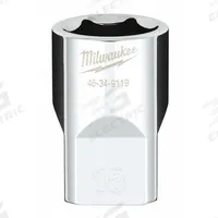 MILWAUKEE Standard Socket: Metric, 1/2 in Drive Size, 18 mm Socket Size, 6-Point, Std, Chrome (MPN 45-34-9119). Key specifications — attr1204417: MILWAUKEE; attr1204392: Chrome.