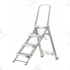 XTEND + CLIMB Step Stool: 4 Steps, 4.9 ft Overall Ht, 375 lb Load Cap, Aluminum, 2.9 ft Standing Ht (MPN WT-4). Key specifications — Brand: XTEND + CLIMB; Color: Silver; Includes: Foldable Handrails.