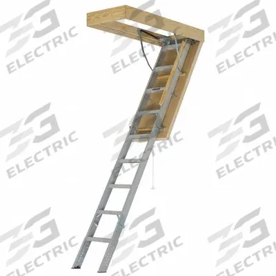 LOUISVILLE LADDER Attic Ladder: Aluminum, Gas Piston, 10.3 ft Compatible Ceiling Ht - Max - Aluminum Attic Ladders