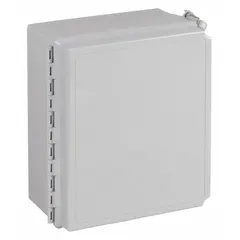 HOFFMAN Enclosure: Fiberglass, 10 in x 8 in x 6 in, NEMA 12/13/4/4X, Solid Cover, Hinged, Wall (MPN A1086CHQRFG). Key specifications — Brand: HOFFMAN; Closure Method: Quick Release Latch; Enclosure Material: Fiberglass; Knockouts: Not Included.
