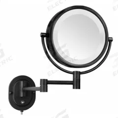 SEE ALL Makeup Mirror: Round, Glass, 13 in Overall Ht, 11 in Overall Wd, 3 in Overall Dp, Wall, 5X (MPN HLBKSA895). Key specifications — Brand: SEE ALL INDUSTRIES; Frame Material: Metal; Frame Color: Black; Lighting Location: Front; Mirror Edge Style: Polished Edge; Lighted: Yes.