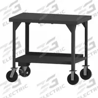 DURHAM MFG Workbench: Fixed Ht, Steel, 36 in x 30 in, 5,600 lb Overall Load Capacity (MPN HDWBMFL-3036-8PH-95). Key specifications — Unit Type: Not Expandable or Modular; Includes: (2) Drawer Mounting Brackets; Assembly: Fully Assembled; Wheel Material: Phenolic; Frame Material Finish: Powder Coated; Mobility: Casters; Height Adjustability: Fixed Height; Brand: DURHAM MFG.
