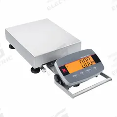 OHAUS Industrial Bench Scale: 12 in x 14 in, Not IP Rated, Front-Mounted, Stainless Steel (MPN i-D33P15B1R5 AM). Key specifications — attr1341383: RS-232; attr1341384: 0.005 lb/2 g; attr1341400: OHAUS; attr1383935: Stainless Steel.