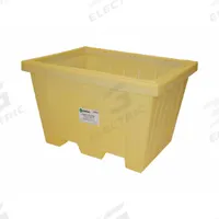 ENPAC Storage Tote: 16.58 cu ft, 44 1/2 in x 35 in x 30 3/8 in, Lid Not Included, 2-Way Entry (MPN 1500-YE). Key specifications — Brand: ENPAC; Stackable: Stacking Capable; Shape: Rectangular; Fork Entry: 2-Way Entry; Container Wall Type: Solid; Mobility: Stationary; Fork Pockets: Fork Pockets Included; Includes Lid: Lid Not Included.