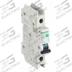 SCHNEIDER ELECTRIC IEC Miniature Circuit Breaker: 63 A Amps, 60V DC, 14kA at 120/240V AC, C60BP (MPN M9F44163). Key specifications — Brand: SCHNEIDER; DC Voltage Rating: 60V DC; Max. AIR Rating: 14kA at 120/240V AC; Terminal Connection: Screw Clamp; AC Voltage Rating: 240V AC.
