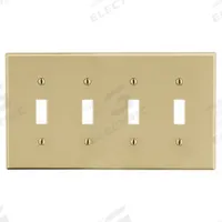 HUBBELL Wall Plate: Toggle, 4 Gang, Ivory, Std Size (MPN P4I). Key specifications — Brand: HUBBELL; Material: Polycarbonate.