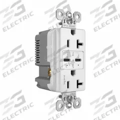 USB Receptacle: Decorator Duplex, 5-15R, 2 USB Ports, USB Type C, White, 125V AC, 20 A (MPN TR20USBPDW). Key specifications — Brand: PASS & SEYMOUR.
