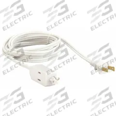 APPROVED VENDOR Extension Cord: Indoor Use, 9 ft Lg, 3 Outlets, 1-15P, 16/2, SPT-2, White, Block (MPN 1FD69). Key specifications — Brand: APPROVED VENDOR; Temperature Rating: 32° to 140°F; NEMA Plug Configuration: 1-15P.