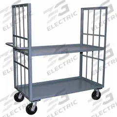 JAMCO Stock Truck: 3,000 lb, 4-Sided Lipped Lip, 24 in L x 60 in W x 57 in H Overall Dim., 2 Shelves (MPN KB260P600GP). Key specifications — Shelf Adjustability: Fixed; Brand: JAMCO; Color: Gray; Caster/Wheel Configuration: (2) Rigid.