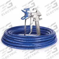 GRACO Spray Gun Kit: Airless, 1/4 in Air Inlet Size, Coatings/Lacquers/Paints/Stains, NPSM, Pressure (MPN 288493). Key specifications — Brand: GRACO; Air Inlet Type: NPSM; Compatible Fluid Type: Paints; Includes: 3 ft BlueMax II Whip Hose; Material: Stainless Steel.