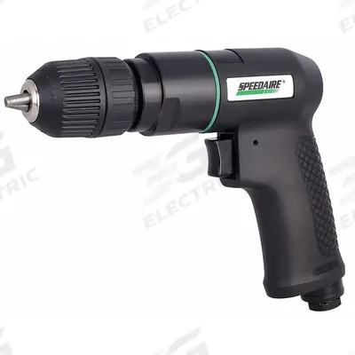 SPEEDAIRE Air-Powered Drill: 3/8 in Chuck, Medium Duty, 2,600 RPM, 0.5 hp - Pistol-Grip Air-Powered Drills