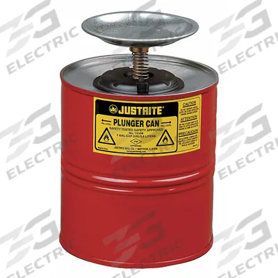 JUSTRITE Plunger Can: 1 gal Capacity, Powder Coated Steel - Plunger Cans