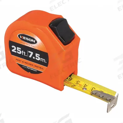 KESON Tape Measure: Nonmagnetic Single Hook Tip, 26 ft / 8 m, Plastic - Inch & Metric Tape Measures