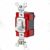 LEVITON Wall Switch: Toggle Switch, 3-Way, Maintained, White, 120/277V AC, 20 A (MPN M1223-W). Key specifications — Illuminated: No; Voltage Rating: 120/277V AC.