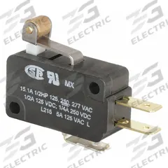 HONEYWELL Miniature Snap Action Switch: Roller Lever Actuator, 1NO/1NC, Quick Connect (MPN V7-1C17D8-201). Key specifications — AC Contact Rating: 15 A @ 125 V; Electrical Connection: Quick Connect; Series: V7; Brand: HONEYWELL.