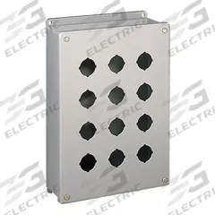 HOFFMAN Push Button Enclosure: 30mm, 6 Holes, 304 Stainless Steel, NEMA 4X (MPN E6PBSS). Key specifications — attr211299: HOFFMAN; attr1043605: Washdown-Corrosion-Resistant.