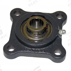TIMKEN 4 Bolt Flange Bearing: Radial Ball, 1 in Bore, Cast Iron, Set Screws, 3 47/64 in Lg, Square (MPN SCJ 1). Key specifications — Bore Type: Cylindrical; Brand: TIMKEN; Lubricant Material: NLGI #2 Equivalent; Mounting Bolt Size: 3/8 in; System of Measurement: Inch.