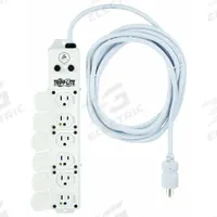 TRIPP LITE Outlet Strip: 6 Outlets, 15 ft Cord Lg, 15 A Current, UL 1363A, White, 5-15P, 1 1/2 in Wd (MPN PS-615-HG-OEM). Key specifications — Brand: TRIPP LITE; Mounting Style: Keyhole.
