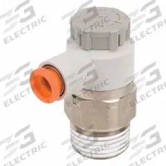 SMC Speed Control Valve: Elbow Fitting, Knob, 3/8 in Valve Body Size, 5/16 in Tube, Meter Out (MPN AS3201F-N03-09SA). Key specifications — attr947203: Brass/PBT; attr947205: SMC.