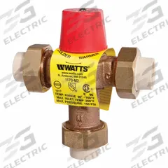 WATTS Thermostatic Mixing Valve: 3/4 in Inlet Connection Size, 3/4 in Outlet Connection Size (MPN 0006273). Key specifications — Brand: WATTS.