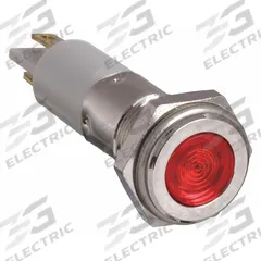 APPROVED VENDOR Flush Panel Light: 12 mm Panel Mounting Hole Dia, LED, Red, Flush Head, H12 (MPN 24M127). Key specifications — Brand: APPROVED VENDOR; Electrical Connection: 0.11 Male Quick Disconnect.