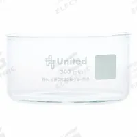 Crystallizing Dish: 100 mm Dia, 50 mm Overall Ht, No Surface Treatment, Borosilicate Glass, Clear (MPN UNCRDSH-FB-300). Key specifications — Material: Borosilicate Glass; Brand: UNITED SCIENTIFIC SUPPLIES INC; Surface Type: No Surface Treatment.