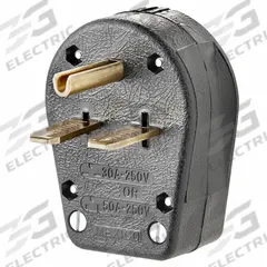 LEVITON Straight Blade Plug: 6-30P/6-50P, 250V AC, 30 A_50 A, 2 Pole, 3 Blade, Black (MPN 931-E)