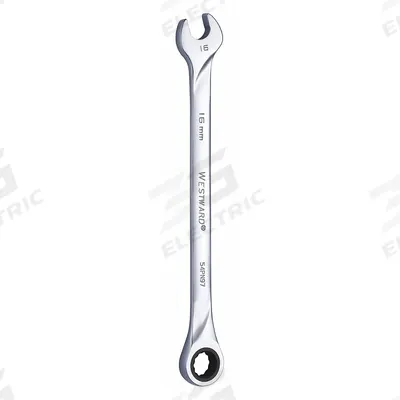 WESTWARD Combination Wrench: Alloy Steel, Chrome, 16 mm Head Size, 10 1/8 in Overall Lg - Metric 12-Point Ratcheting Combination Wrenches